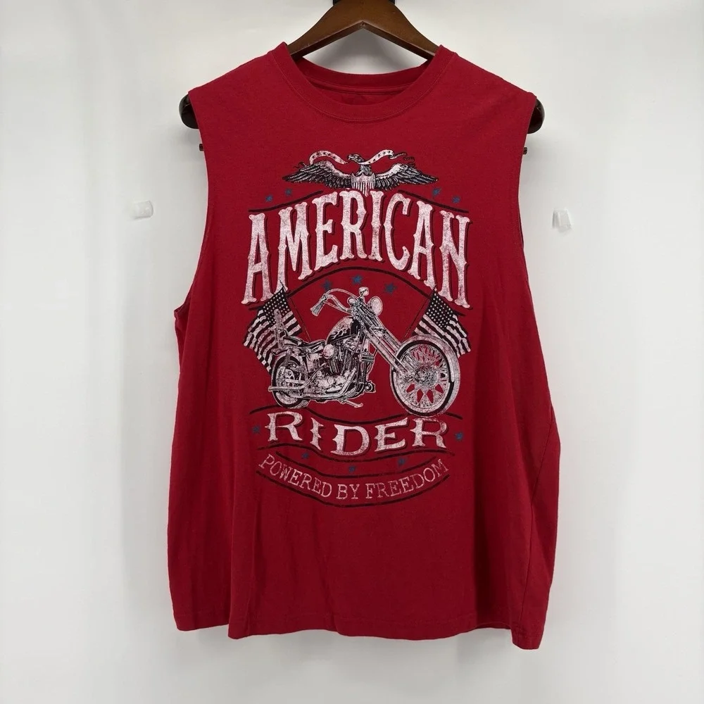 American Rider Powered by Freedom Mens T Shirt SZ Medium Sleeveless Cotton Red